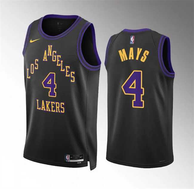 Mens Los Angeles Lakers #4 Skylar Mays Black 2023-24 City Edition Stitched Basketball Jersey Dzhi